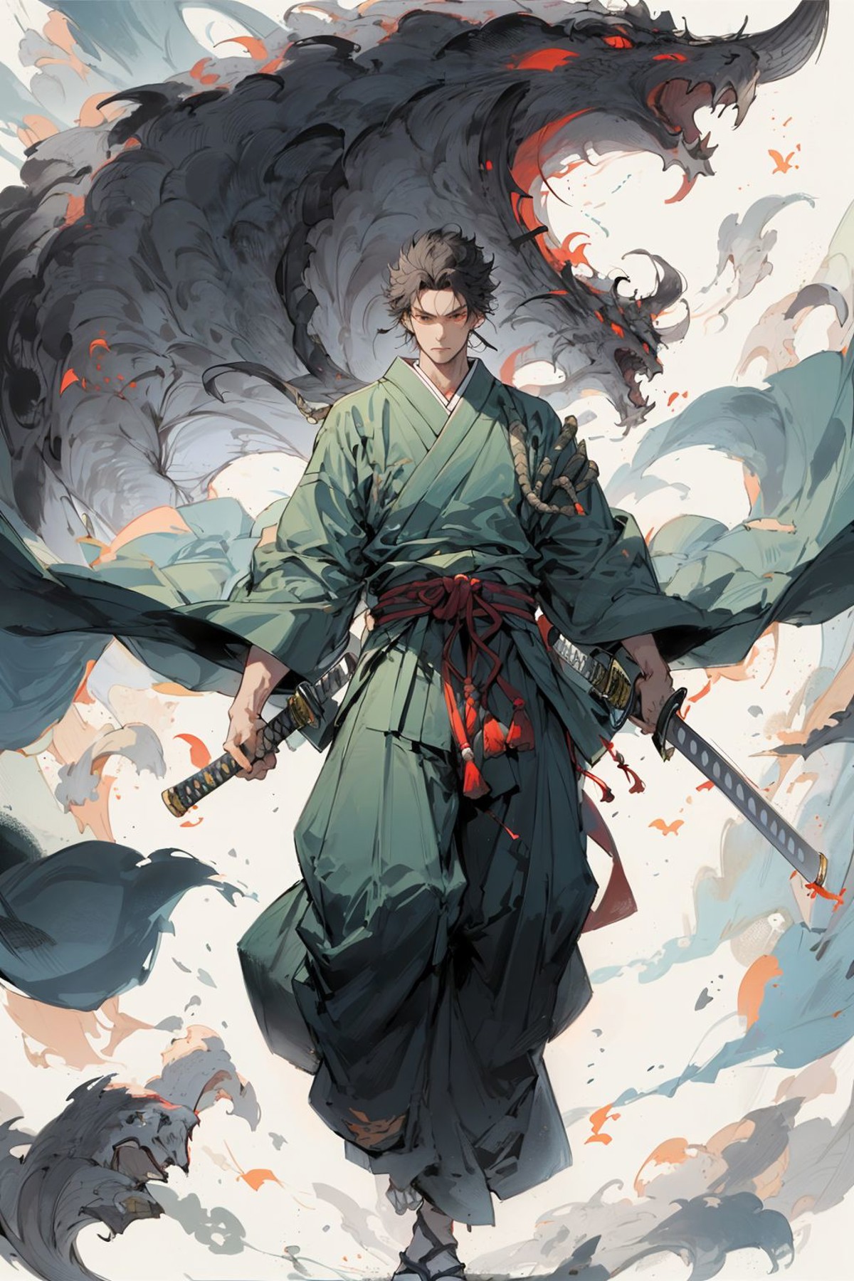 weapon, 1boy, male focus, sword, solo, japanese clothes, holding, holding weapon, katana, holding sword, sheath, (close-up...